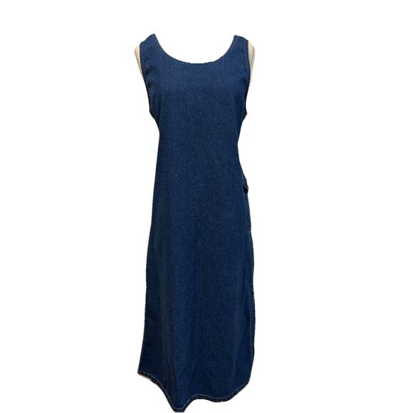 Nick & Sarah Dresses & Skirts - Nick & Sarah Blue Jean Denim Jumper Maxi Dress Med Side Flap Pocket Modest Boho